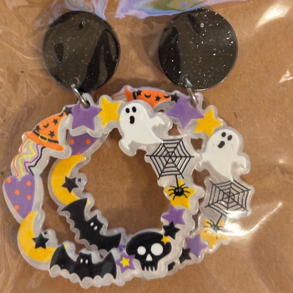 Halloween Ghost Hoop Earrings - (#1698)